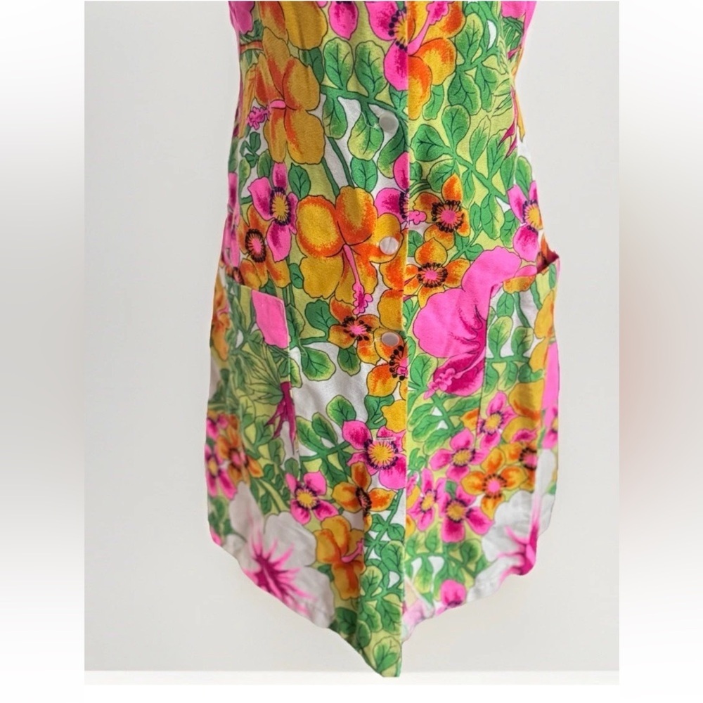 Vintage Aloha Authentic Hawaiian Originals Bright Pink Cotton Floral Dress S - Picture 4 of 11